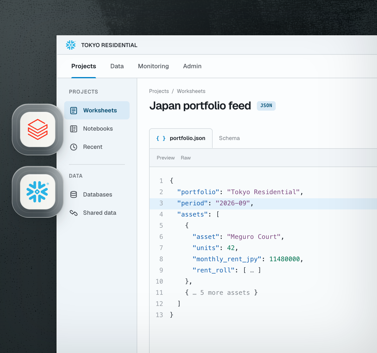 DNK Japan portfolio feed delivering property data to Databricks and Snowflake